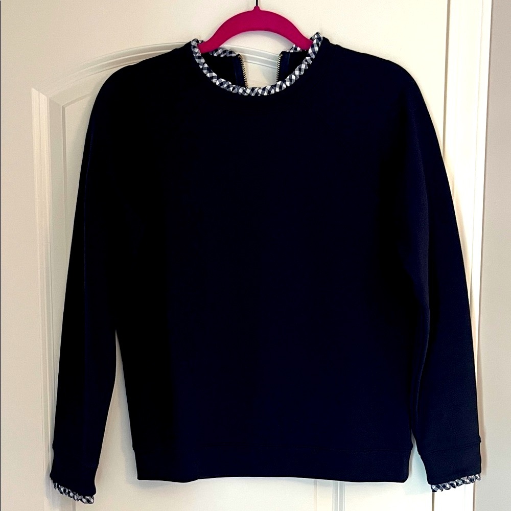 J. Crew Navy and Gingham Crew Neck Sweater